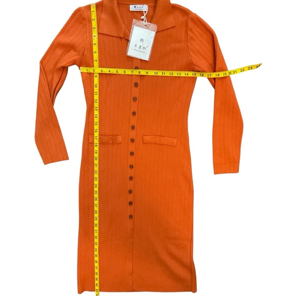 Orange Button-Up Ribbed Dress - Picture 4 of 7